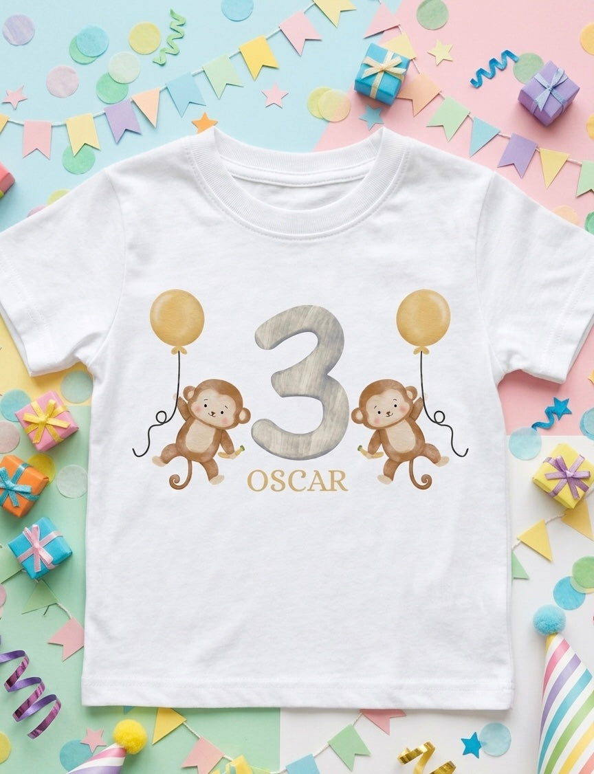 Personalised Boys Monkey Birthday T-shirt, 1st, 2nd, 3rd Birthday Party Outfit