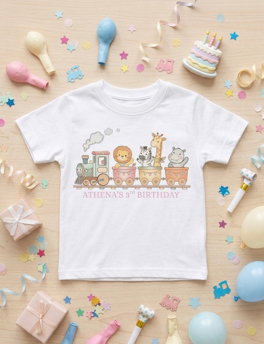 Personalised girls train birthday T-shirt, 1st, 2nd, 3rd birthday party outfit