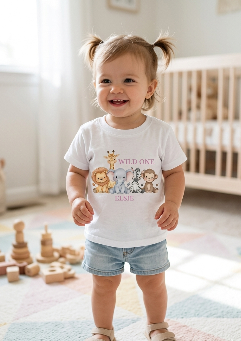 Personalised Girls Safari Birthday T-shirt, First, Second, Birthday Outfit