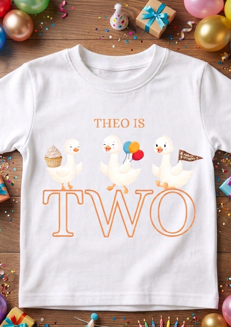 Personalised boys duck birthday T-shirt, First, Second, Third birthday Party Outfit