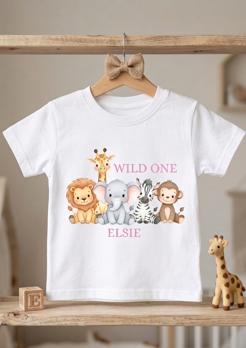 Personalised Girls Safari Birthday T-shirt, First, Second, Birthday Outfit