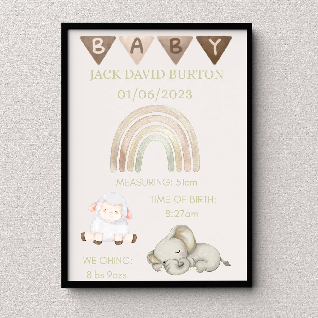 New Baby Personalised print, Birth detail Gift, Custom Keepsake, Girl Boy Newborn Gifts