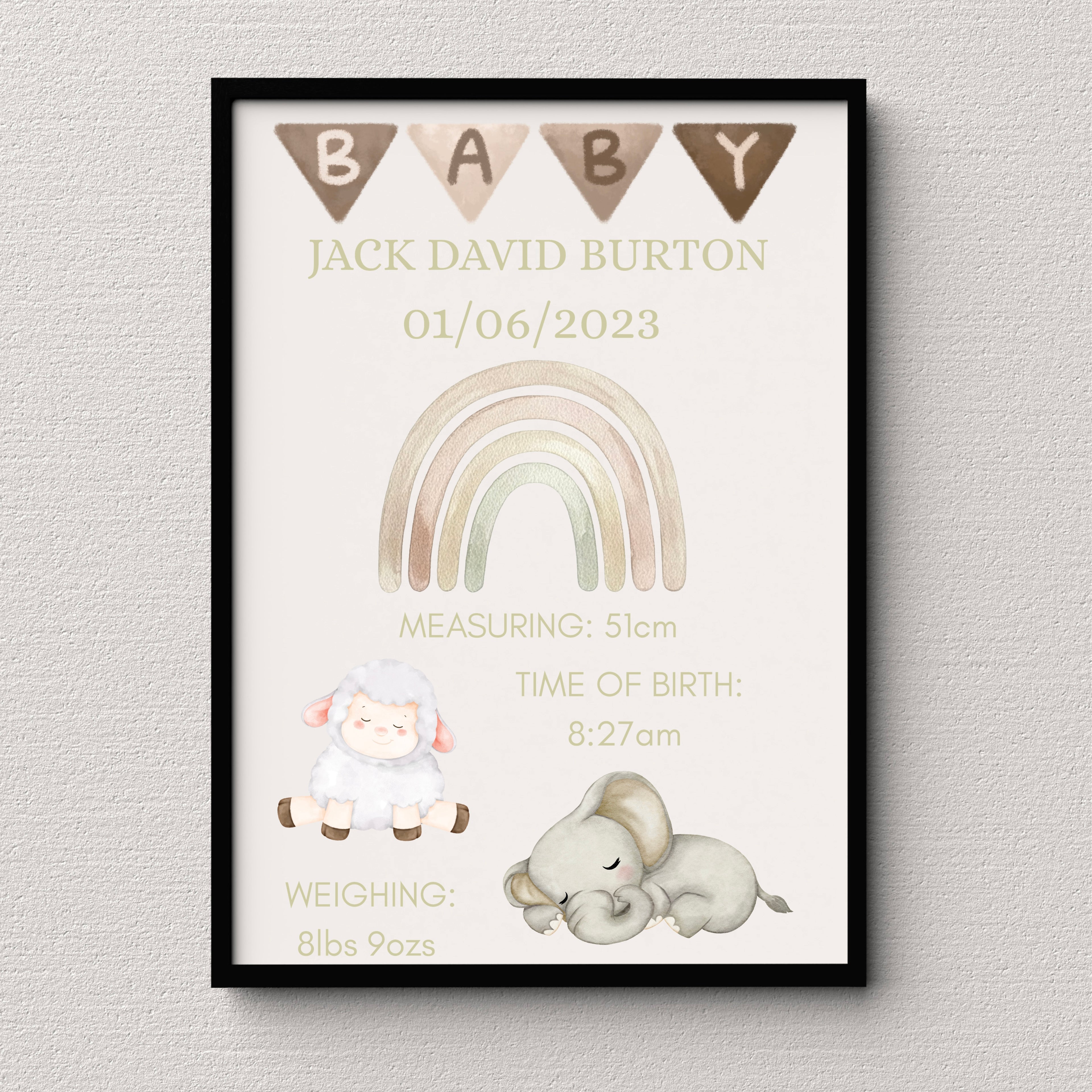 New Baby Personalised print, Birth detail Gift, Custom Keepsake, Girl Boy Newborn Gifts