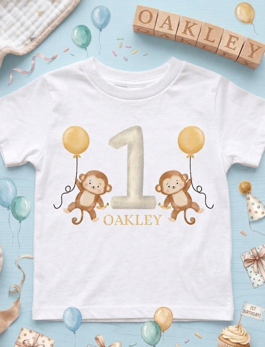 Personalised Boys Monkey Birthday T-shirt, 1st, 2nd, 3rd Birthday Party Outfit