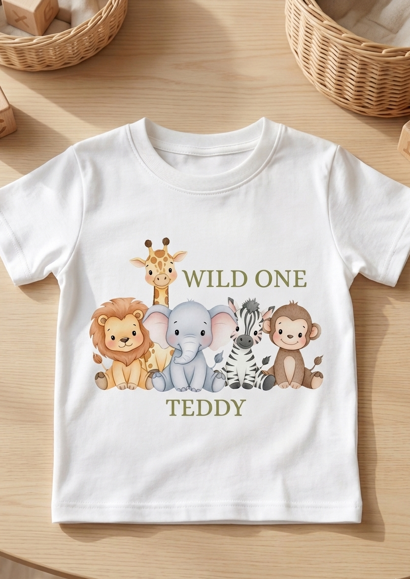 Personalised boys Safari Animal Birthday T-Shirt, Custom Birthday Party Outfit, One Two Three
