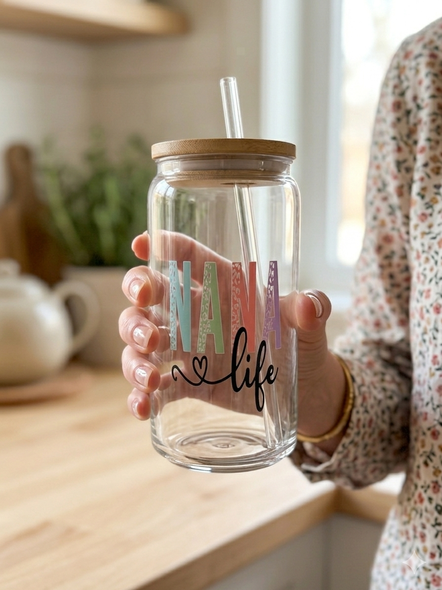 Nana Life Cup with Bamboo Lid & Straw, 16 oz Mother’s Day gift, Birthday gifts, gift for her