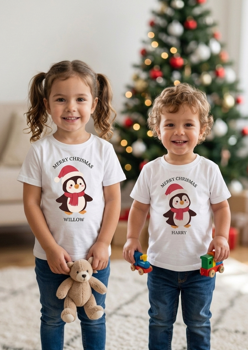 Personalised Kids Unisex Christmas T-Shirt, Custom Name Christmas Outfit