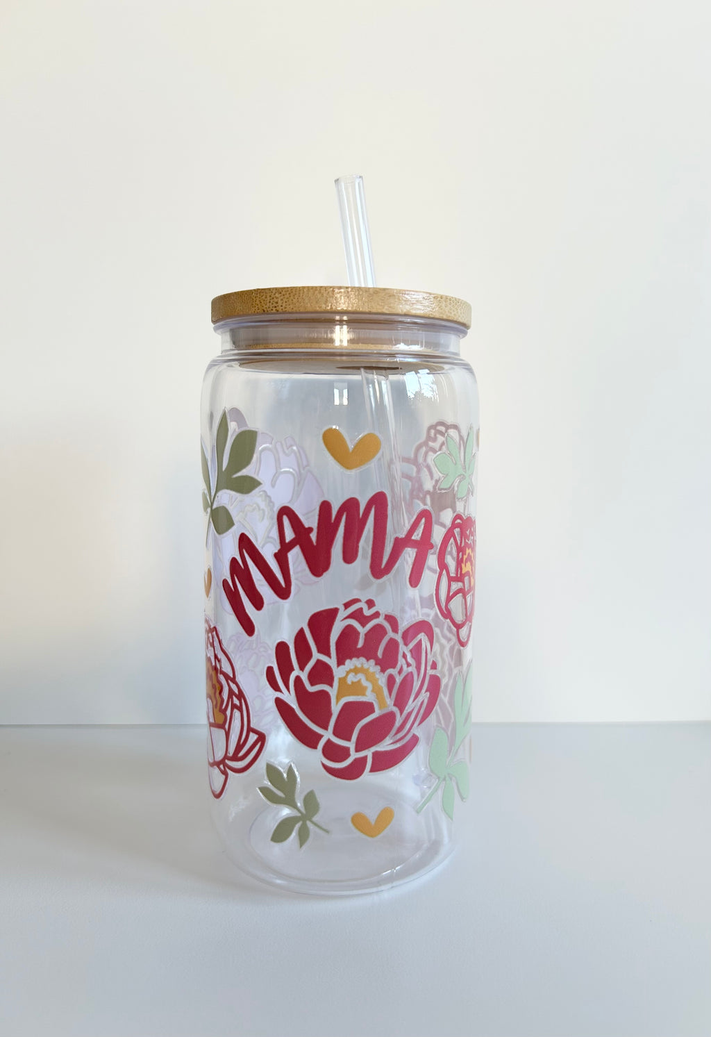 Mama Floral Plastic Cup with Bamboo Lid & Straw, Mother's Day Gift, Birthday Gift, Gifts for her