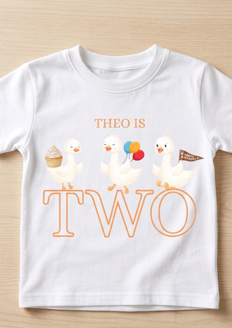 Personalised boys duck birthday T-shirt, First, Second, Third birthday Party Outfit