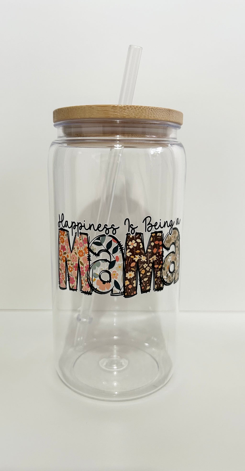 Mama Floral Cup with Bamboo Lid & Straw, Mother's Day Gift, Birthday gifts, gifts for her