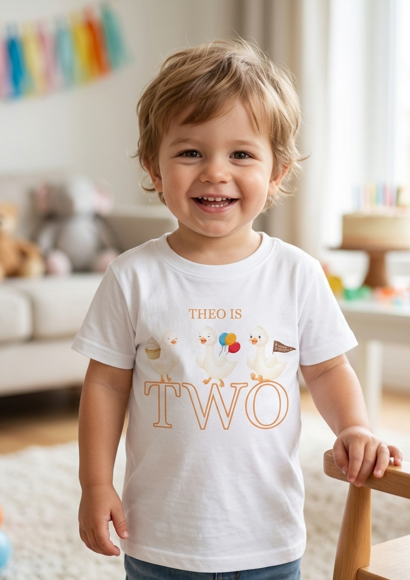 Personalised boys duck birthday T-shirt, First, Second, Third birthday Party Outfit
