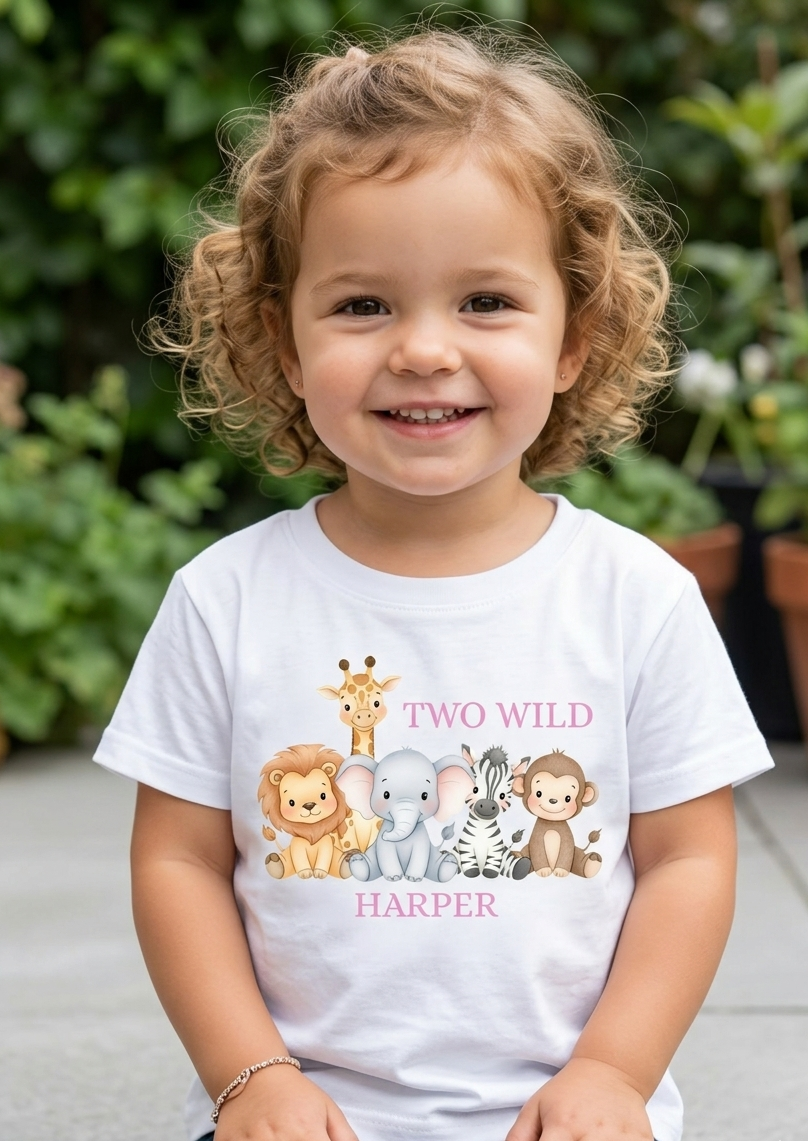 Personalised Girls Safari Birthday T-shirt, First, Second, Birthday Outfit