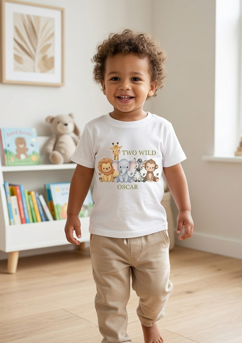 Personalised boys Safari Animal Birthday T-Shirt, Custom Birthday Party Outfit, One Two Three