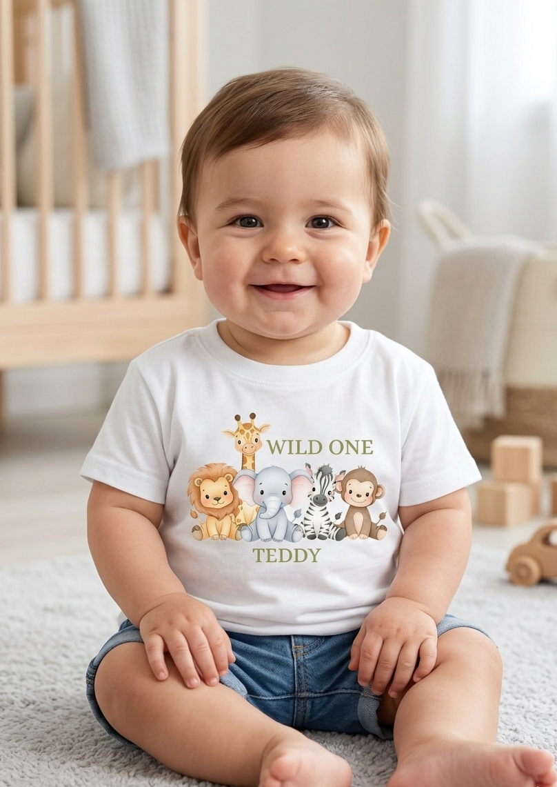 Personalised boys Safari Animal Birthday T-Shirt, Custom Birthday Party Outfit, One Two Three