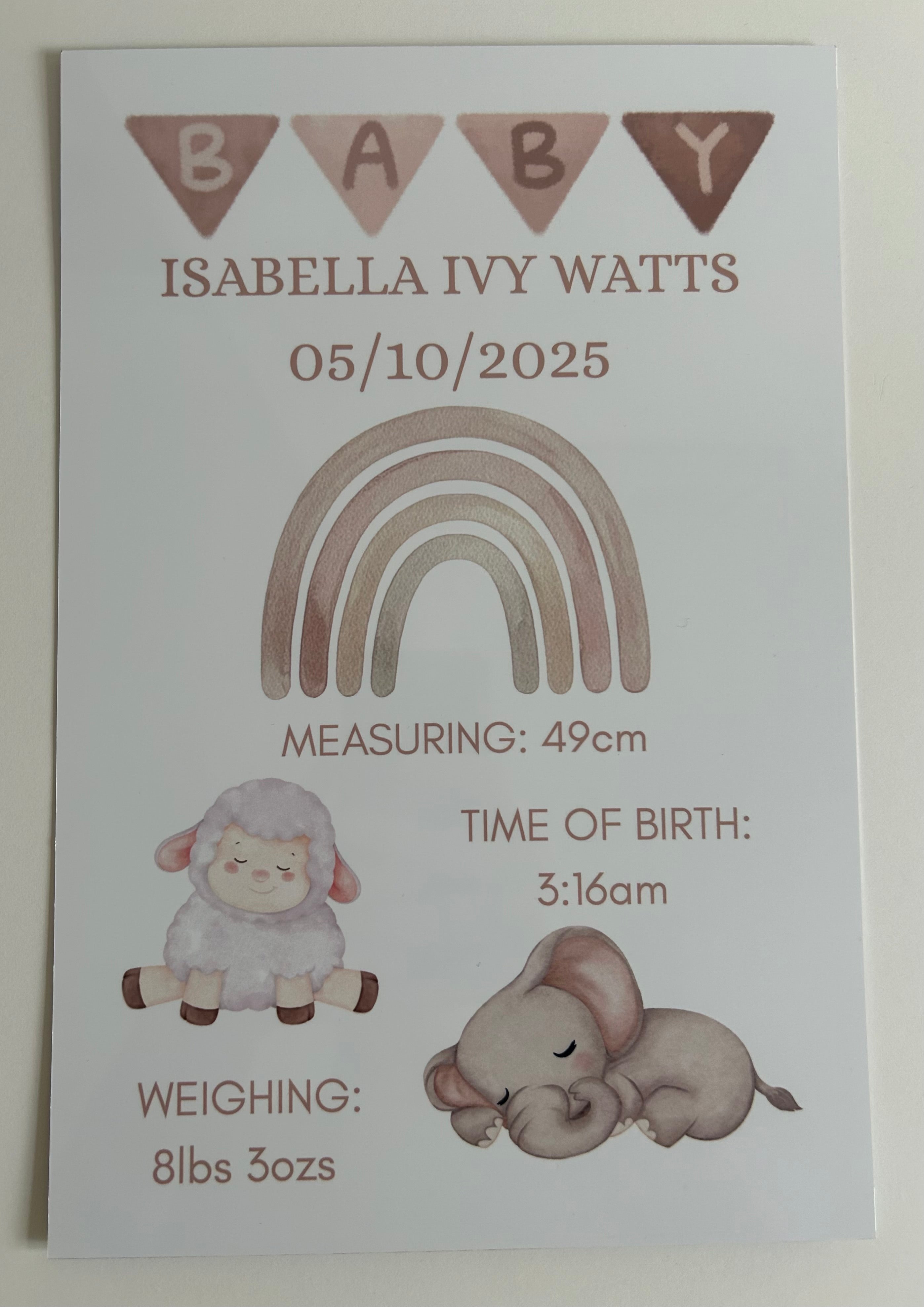 New Baby Personalised print, Birth detail Gift, Custom Keepsake, Girl Boy Newborn Gifts