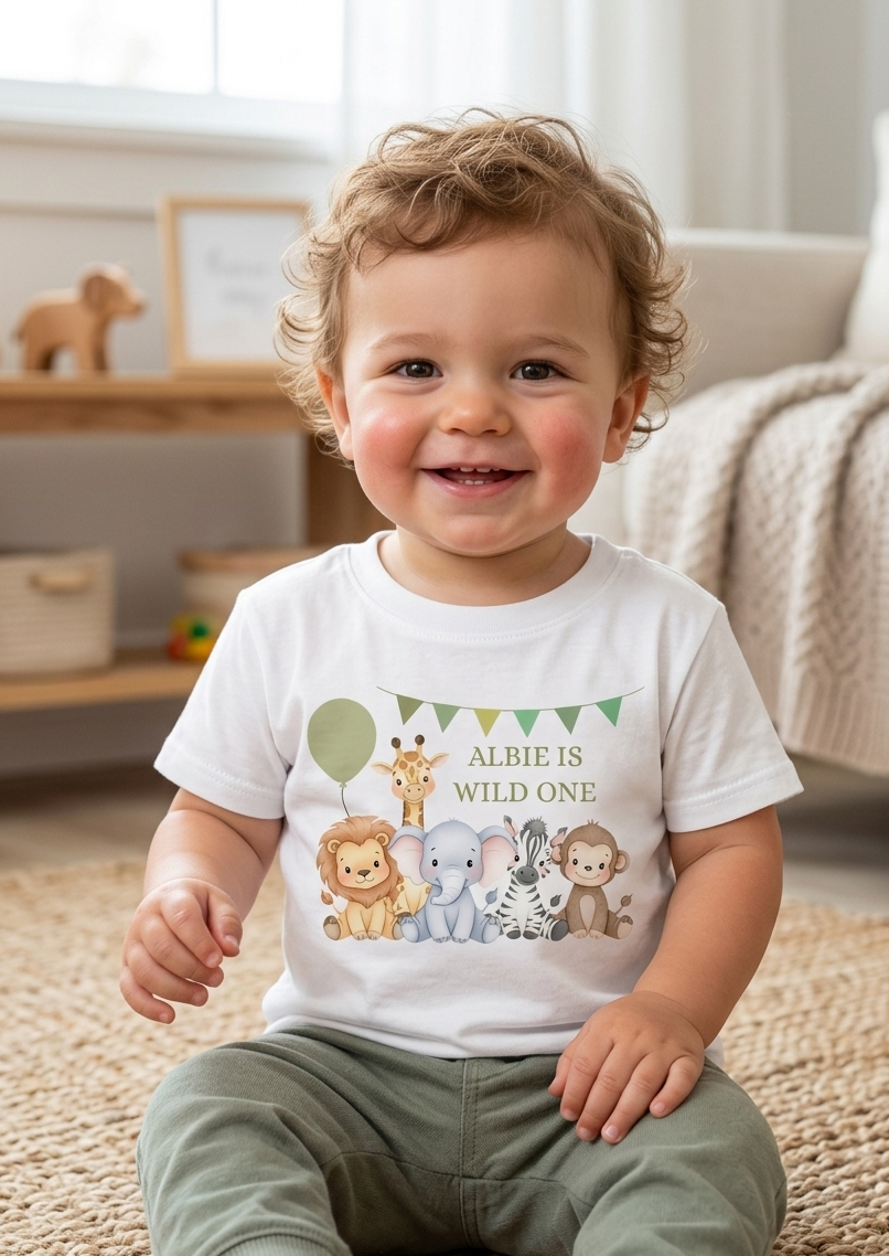 Personalised boys Safari Animal Birthday T-Shirt, Custom Party Outfit, One Two Three