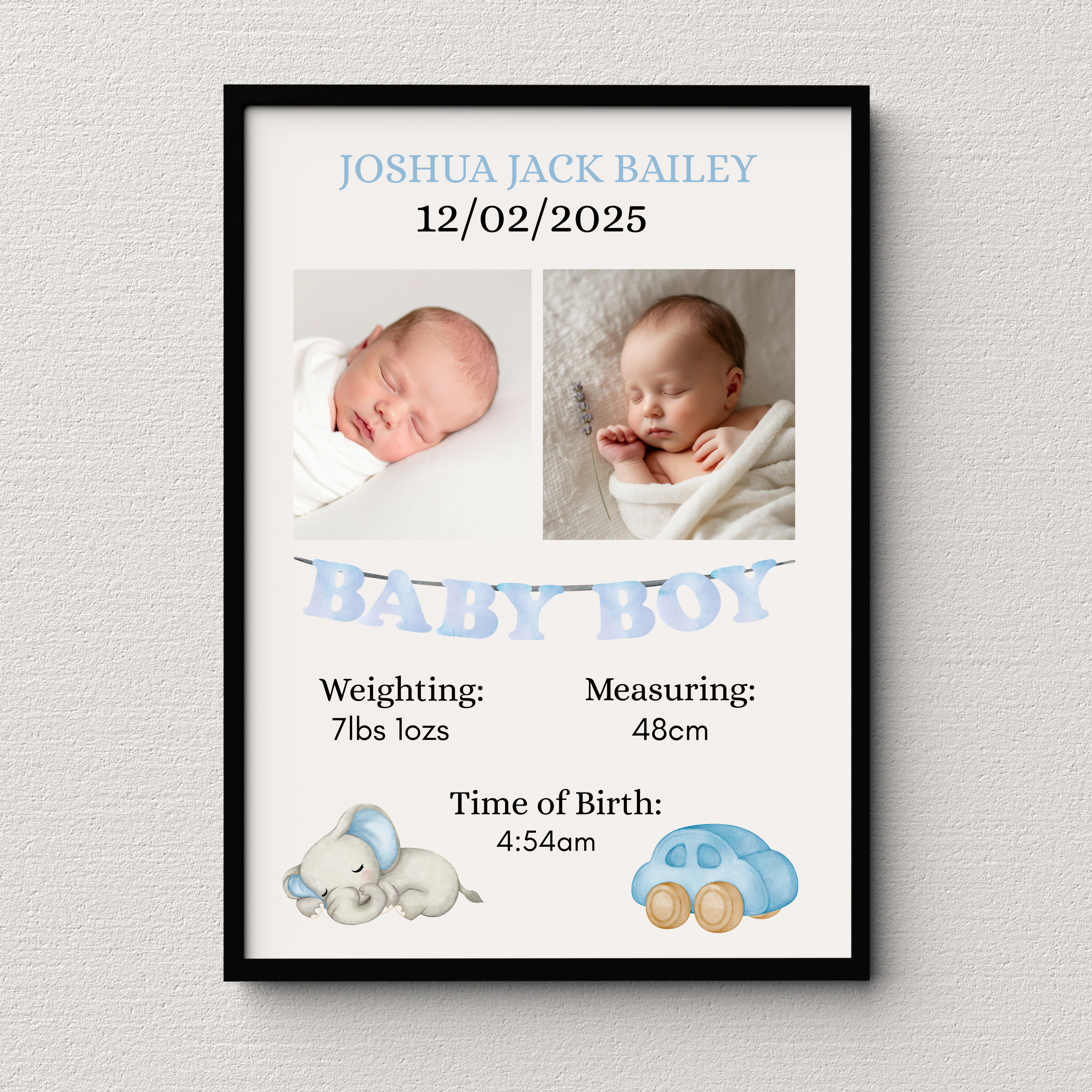 New Baby Personalised print, Birth detail Gift, Custom  Keepsake, Newborn Gifts