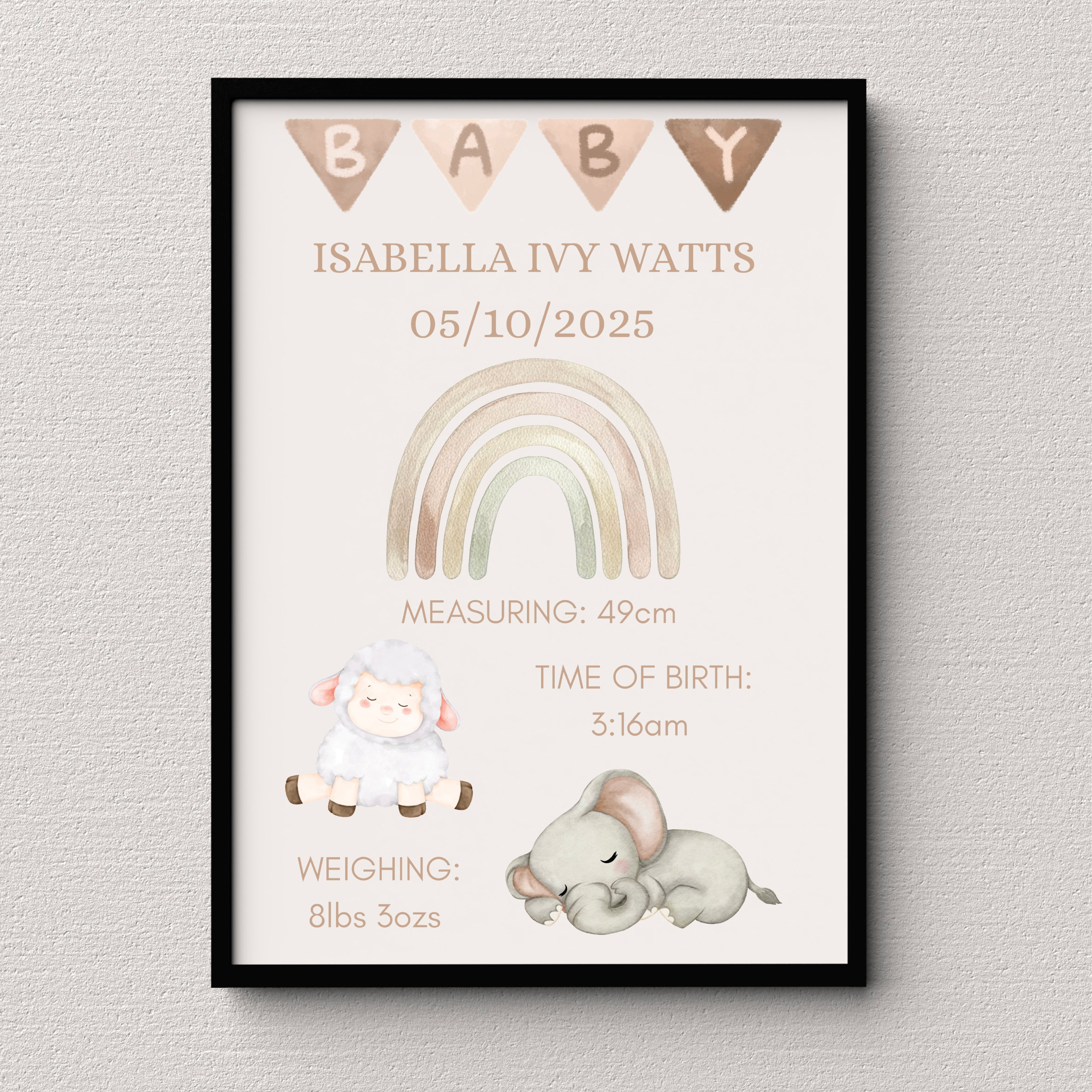 New Baby Personalised print, Birth detail Gift, Custom Keepsake, Girl Boy Newborn Gifts