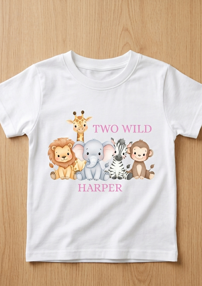 Personalised Girls Safari Birthday T-shirt, First, Second, Birthday Outfit