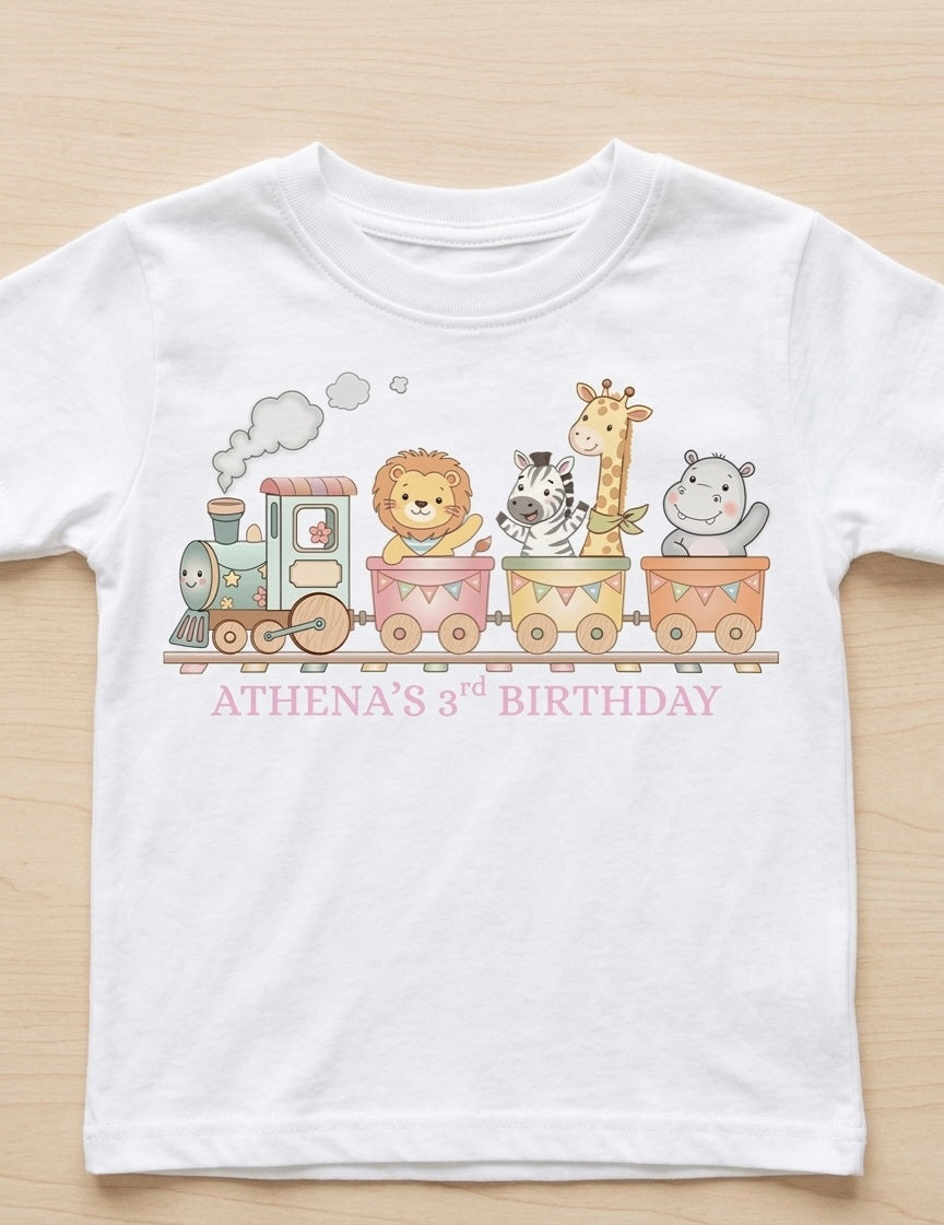 Personalised girls train birthday T-shirt, 1st, 2nd, 3rd birthday party outfit