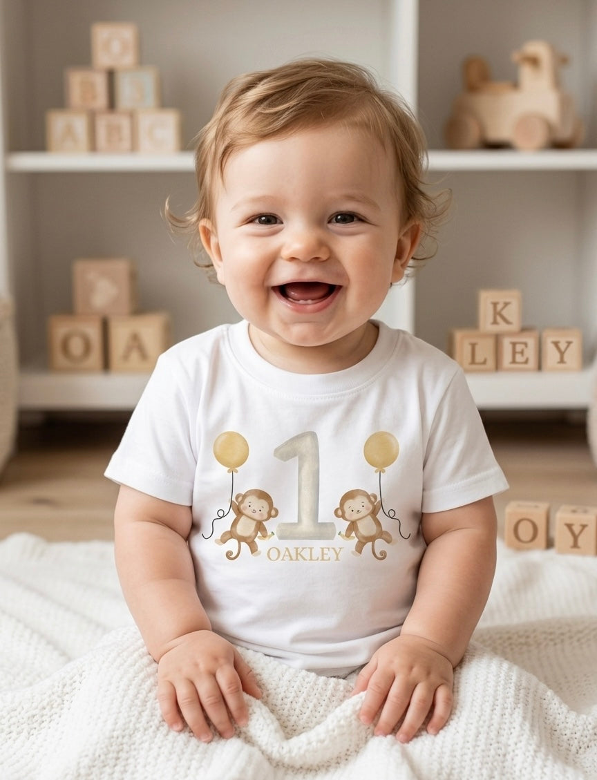 Personalised Boys Monkey Birthday T-shirt, 1st, 2nd, 3rd Birthday Party Outfit