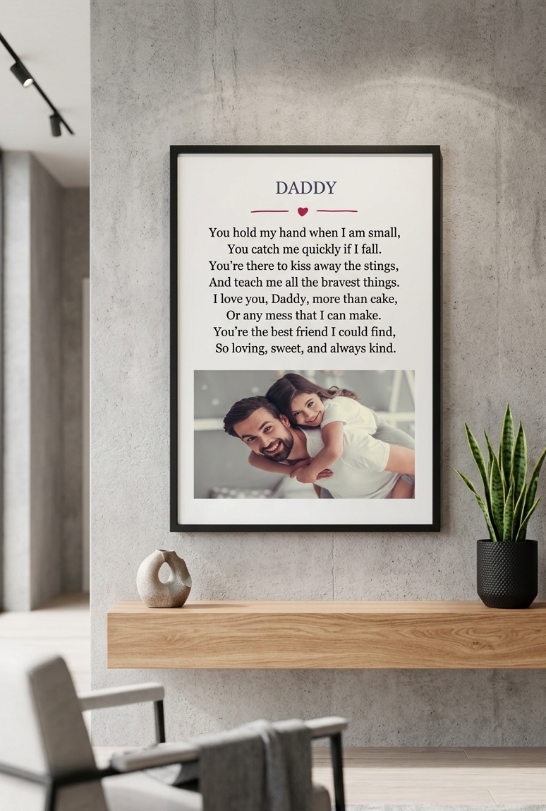 Personalised Daddy Photo Print, Custom Keepsake, Fathers Day Gift, Aluminium Wall art
