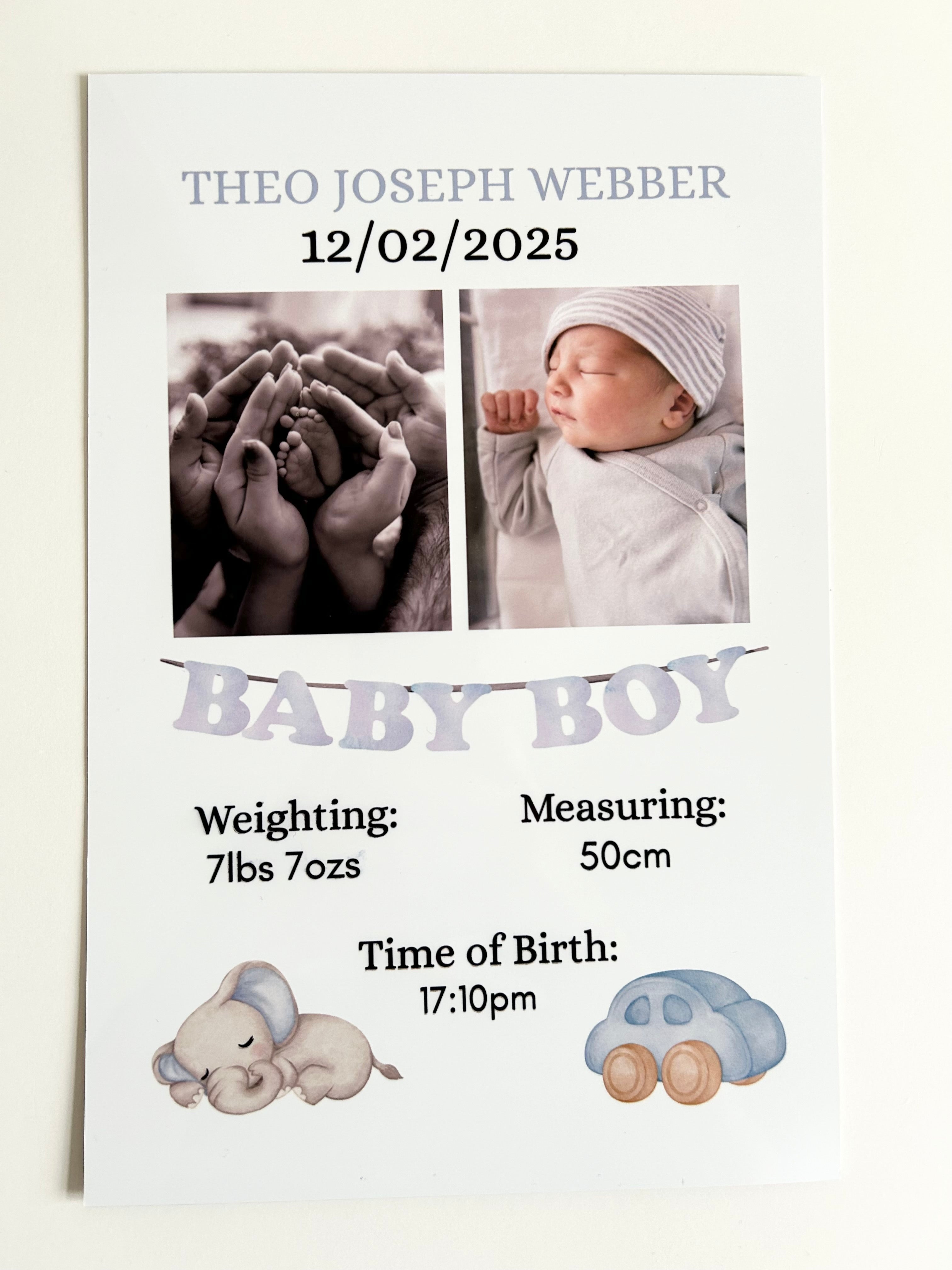 New Baby Personalised print, Birth detail Gift, Custom  Keepsake, Newborn Gifts