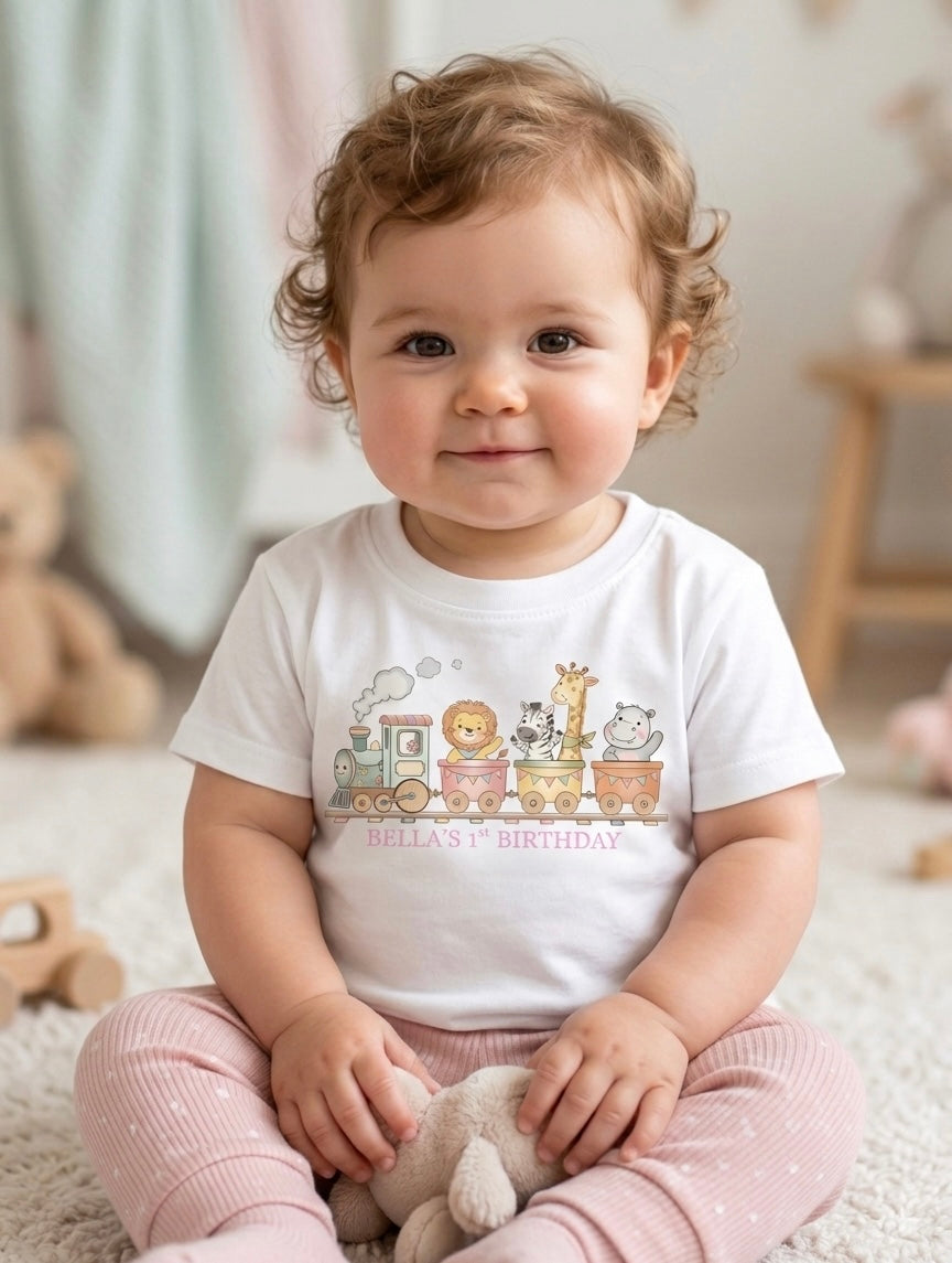 Personalised girls train birthday T-shirt, 1st, 2nd, 3rd birthday party outfit