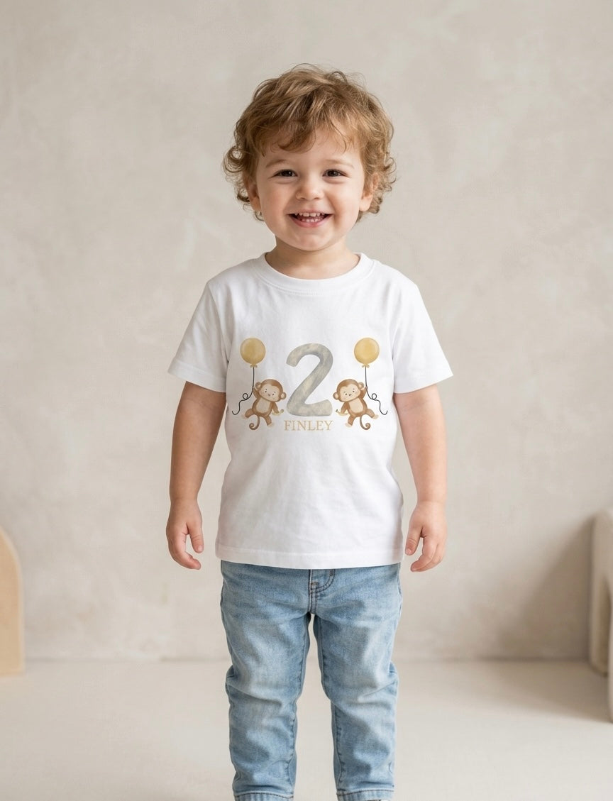 Personalised Boys Monkey Birthday T-shirt, 1st, 2nd, 3rd Birthday Party Outfit