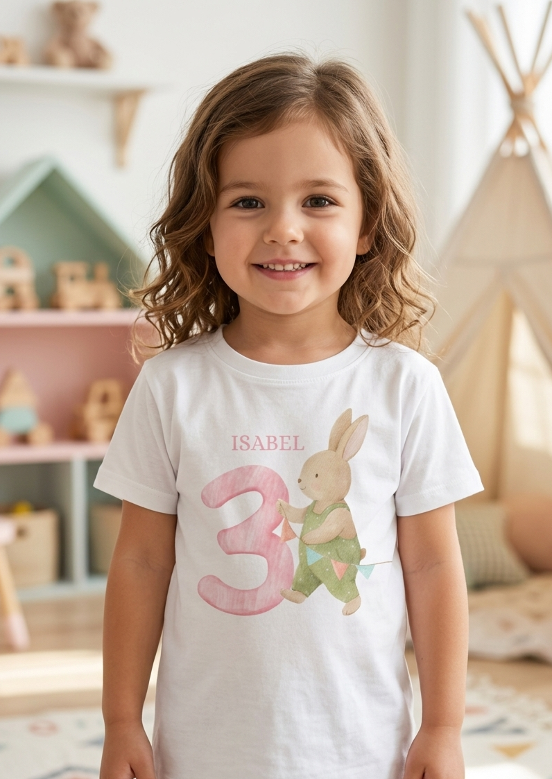 Personalised Bunny Birthday T-Shirt, Girls 1st 2nd 3rd Birthday Party Outfit