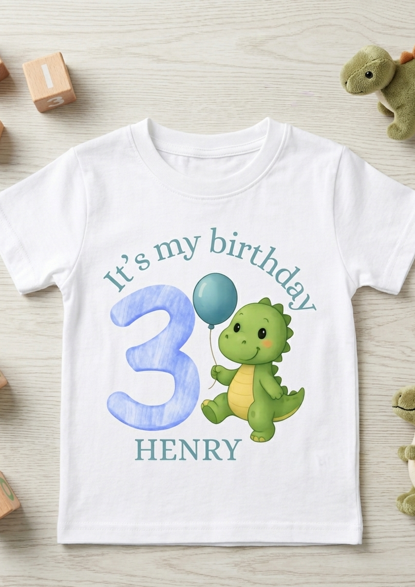 Personalised Dinosaur Birthday T-Shirt, Custom Name, Toddler Birthday Outfit