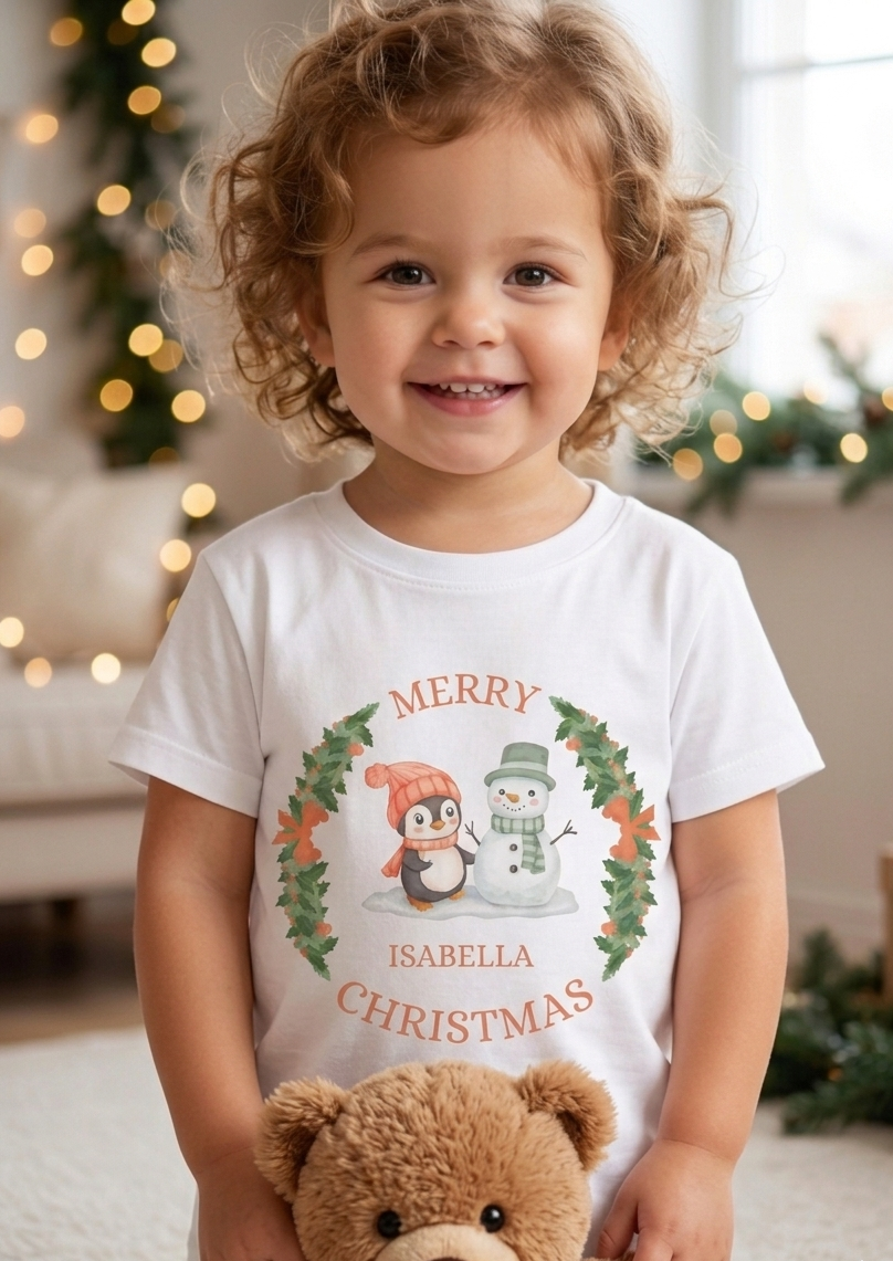 Personalised Girls Christmas T-Shirt, Custom Name Christmas Outfit