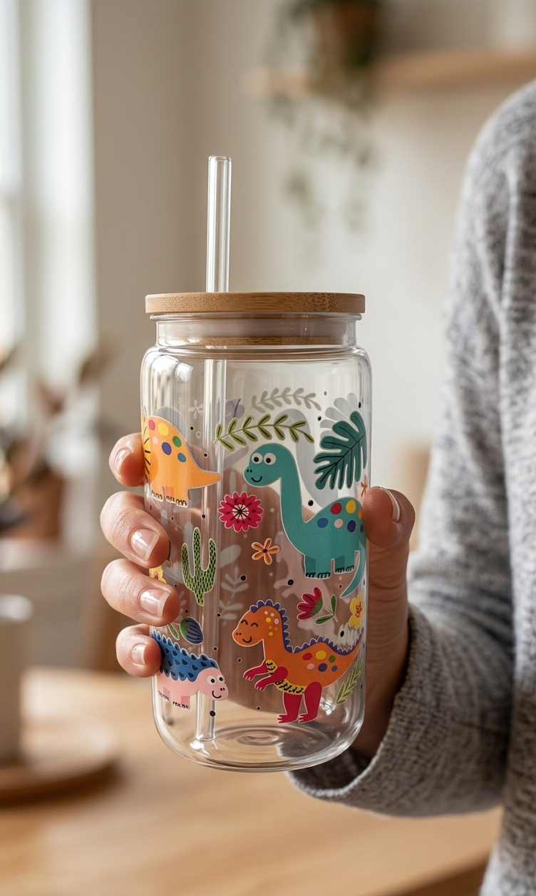 Dinosaur Kids Cup with Bamboo Lid & Straw, 16oz