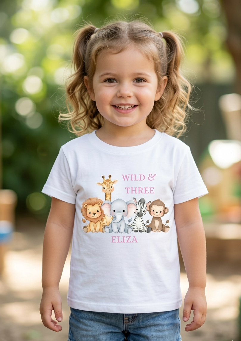 Personalised Girls Safari Birthday T-shirt, First, Second, Birthday Outfit