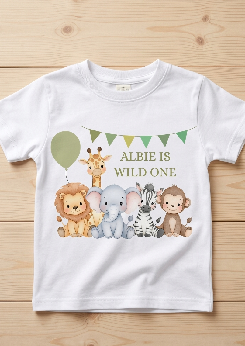 Personalised boys Safari Animal Birthday T-Shirt, Custom Party Outfit, One Two Three