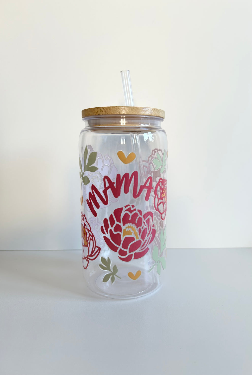 Mama Floral Plastic Cup with Bamboo Lid & Straw, Mother's Day Gift, Birthday Gift, Gifts for her