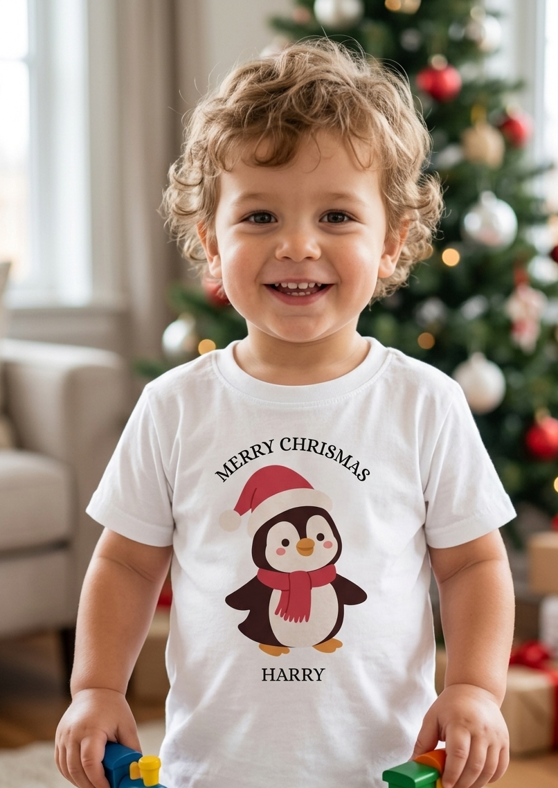 Personalised Kids Unisex Christmas T-Shirt, Custom Name Christmas Outfit