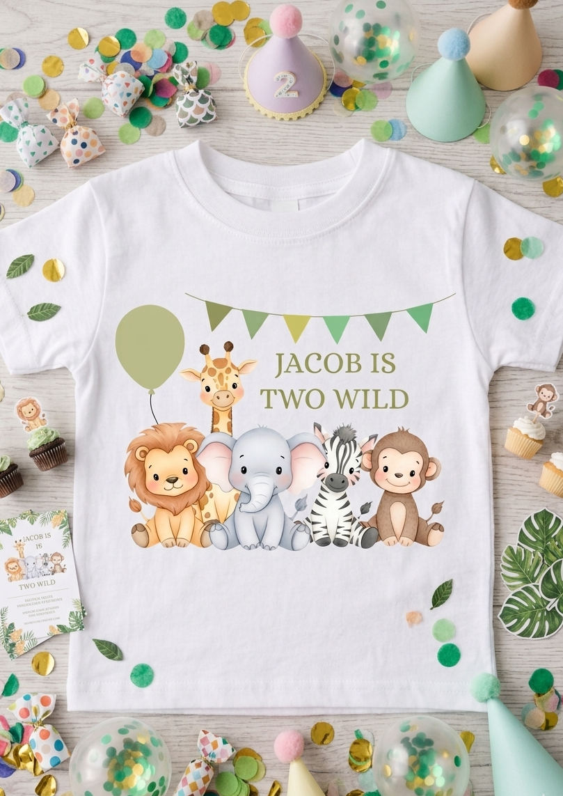 Personalised boys Safari Animal Birthday T-Shirt, Custom Party Outfit, One Two Three