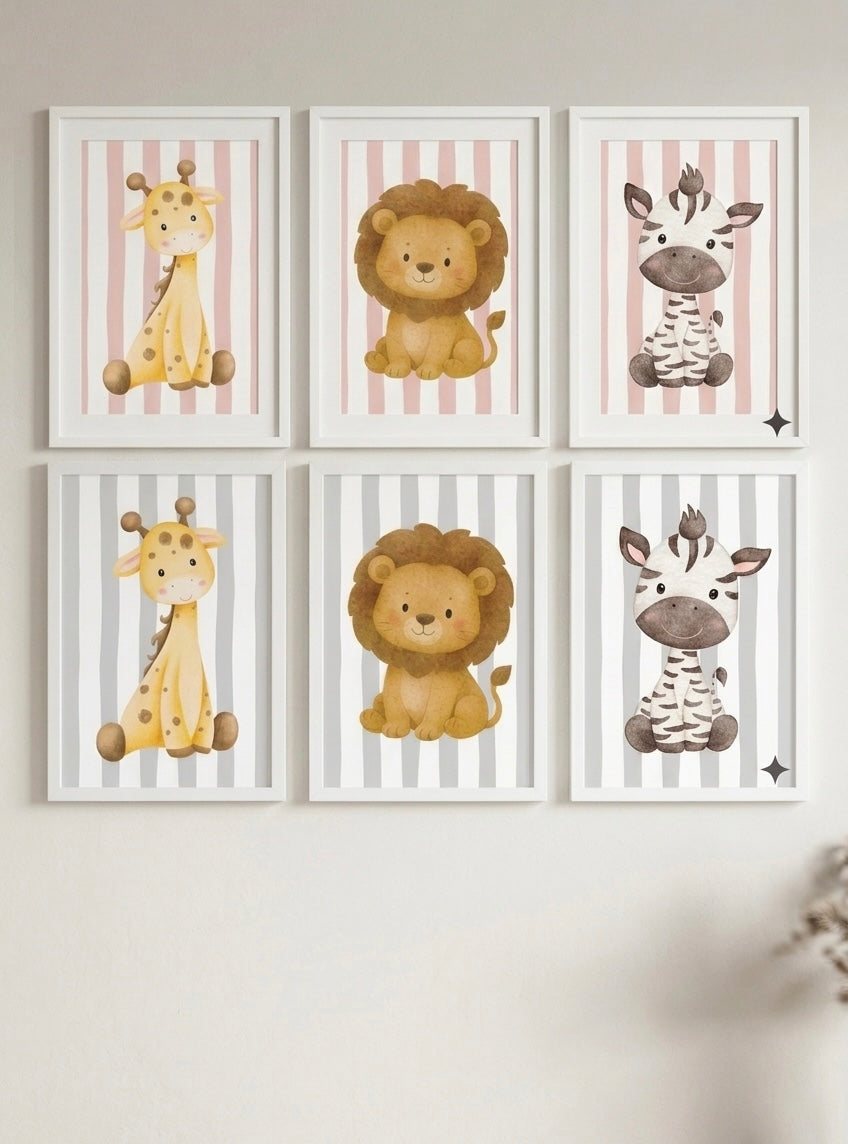 Animal Wallart Print Aluminum Set of 3 Nursery toddler room decor Playroom Wallart