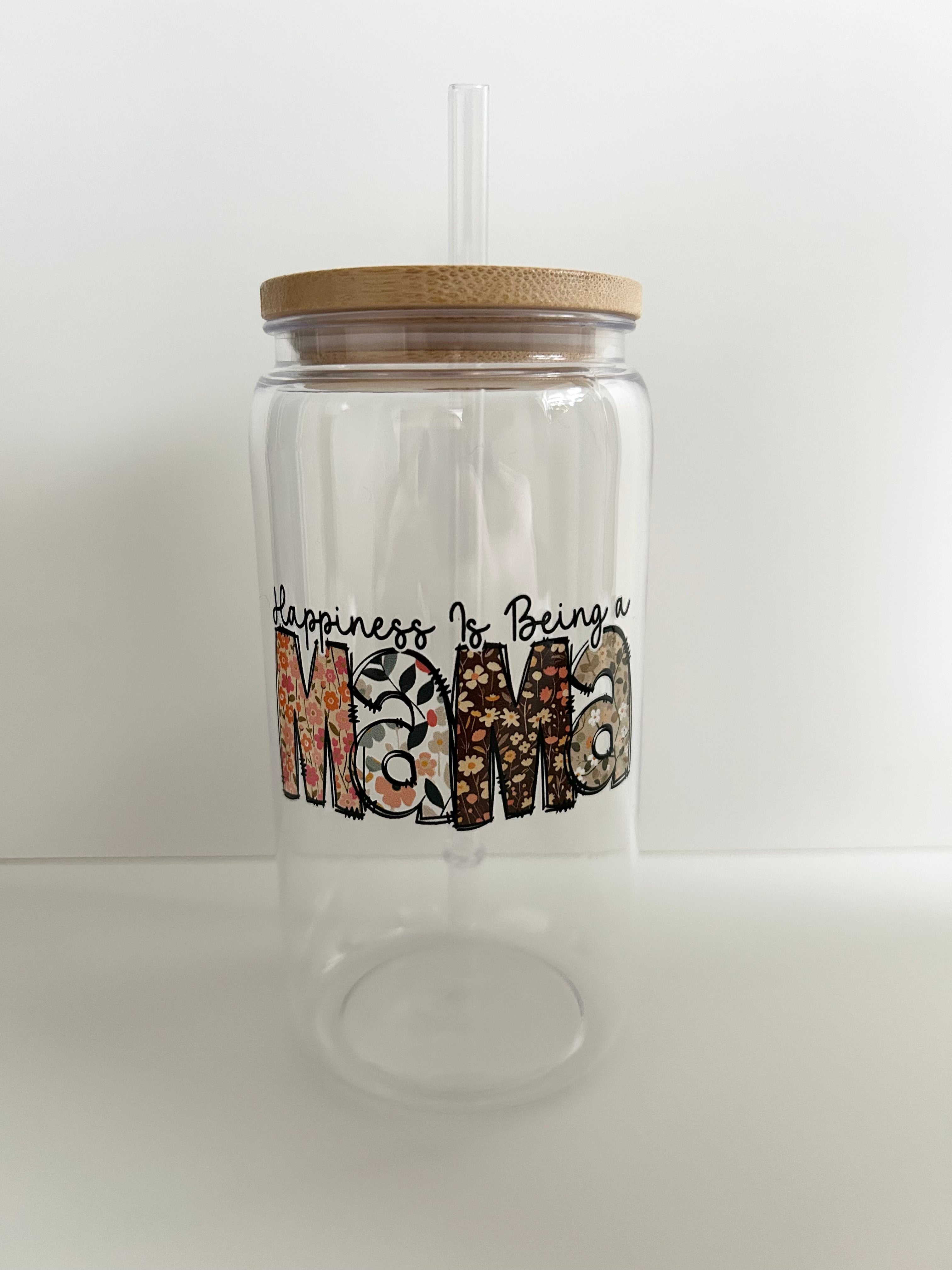 Mama Floral Cup with Bamboo Lid & Straw, Mother's Day Gift, Birthday gifts, gifts for her