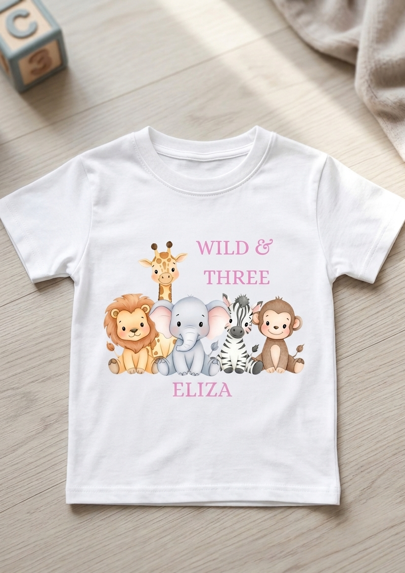 Personalised Girls Safari Birthday T-shirt, First, Second, Birthday Outfit