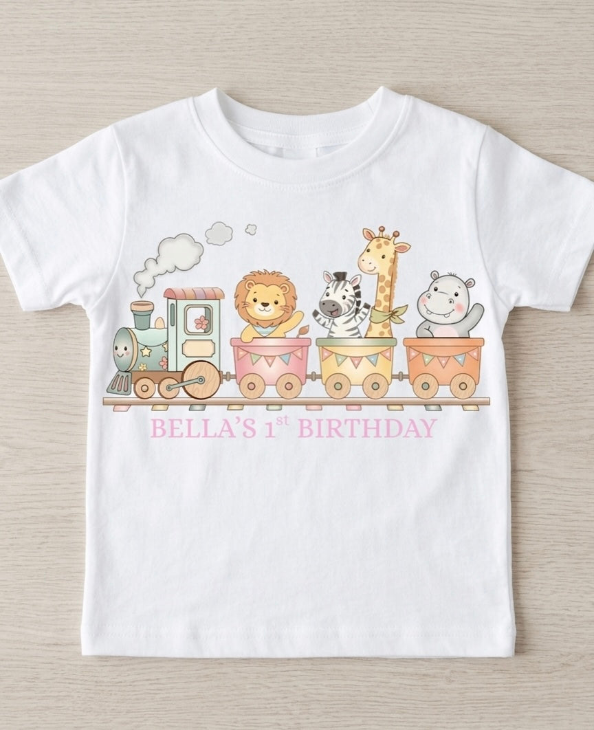 Personalised girls train birthday T-shirt, 1st, 2nd, 3rd birthday party outfit