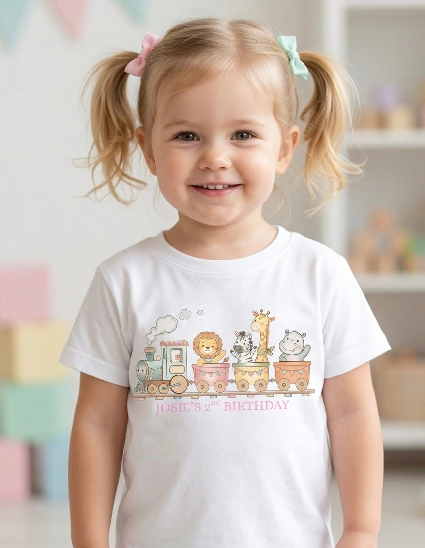 Personalised girls train birthday T-shirt, 1st, 2nd, 3rd birthday party outfit