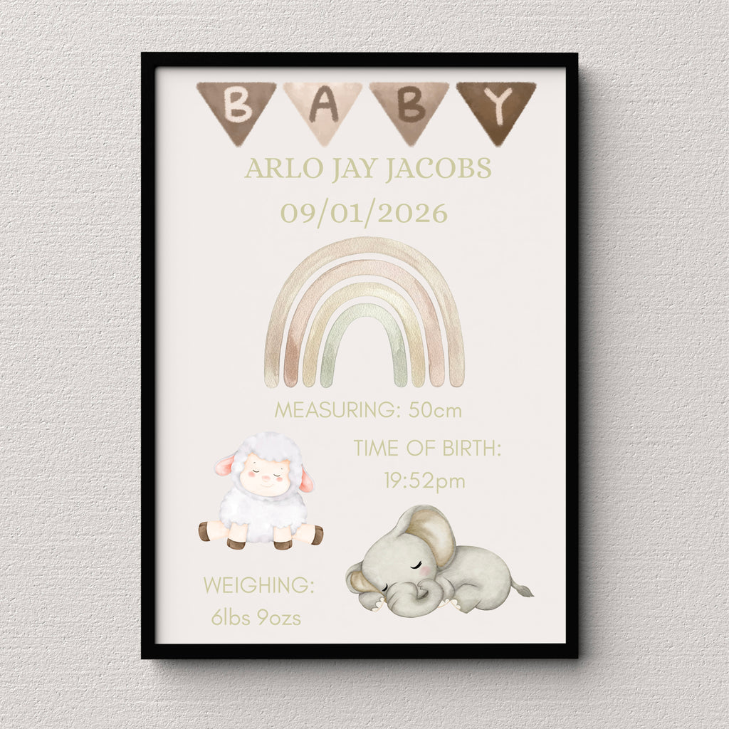 New Baby Personalised print, Birth detail Gift, Custom Keepsake, Girl Boy Newborn Gifts