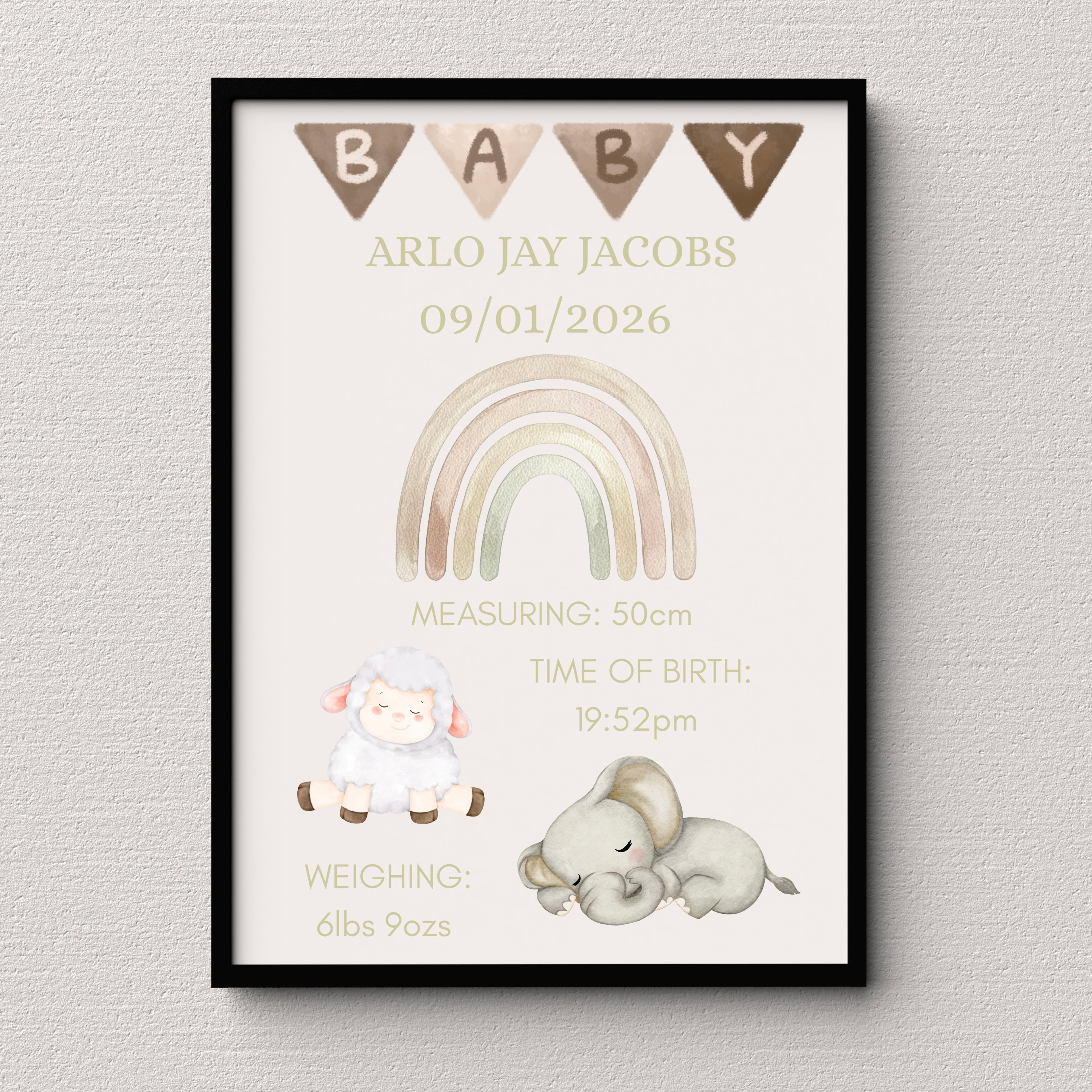 New Baby Personalised print, Birth detail Gift, Custom Keepsake, Girl Boy Newborn Gifts