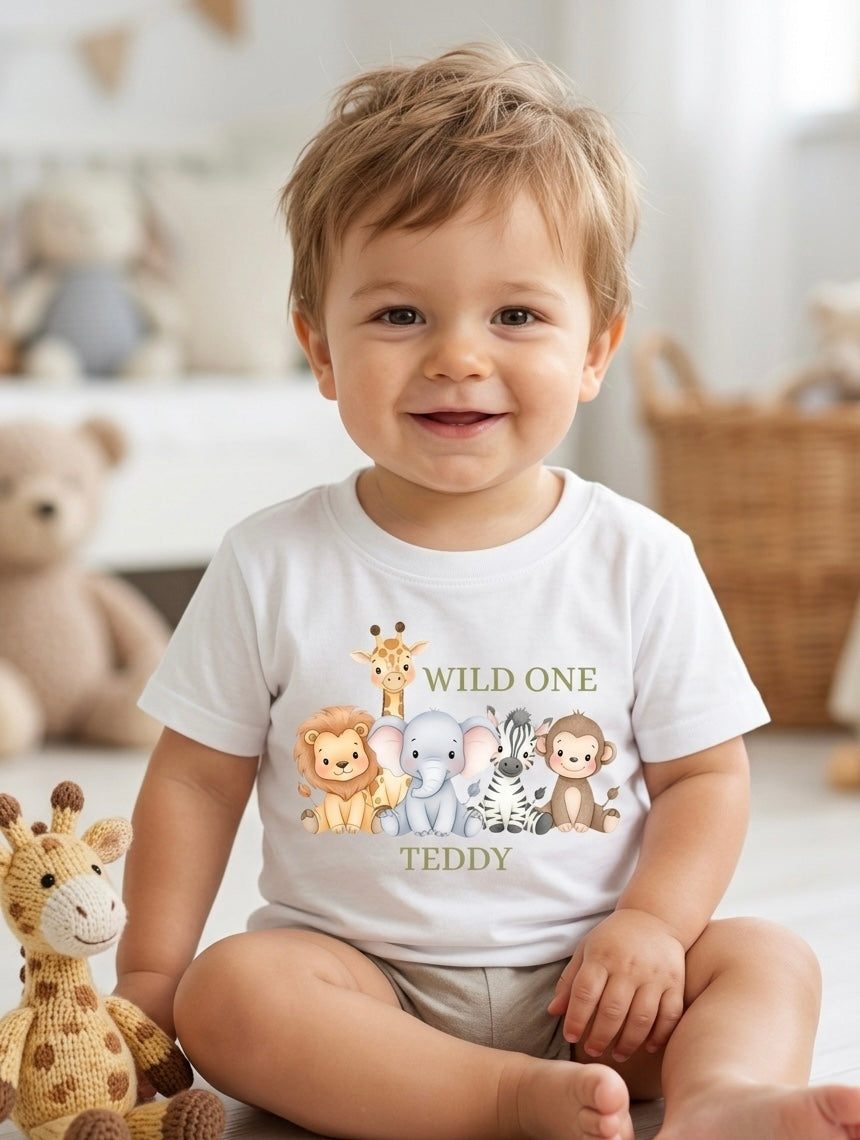 Personalised boys Safari Animal Birthday T-Shirt, Custom Birthday Party Outfit, One Two Three