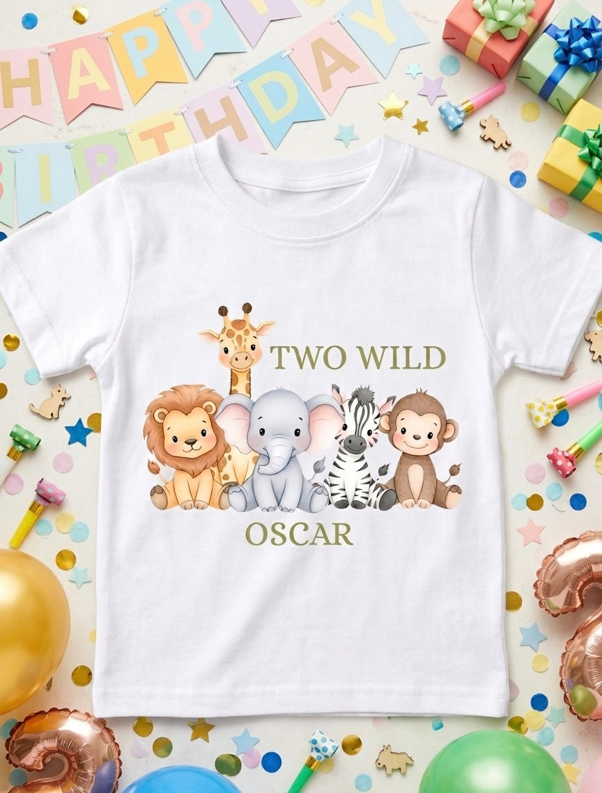 Personalised boys Safari Animal Birthday T-Shirt, Custom Birthday Party Outfit, One Two Three