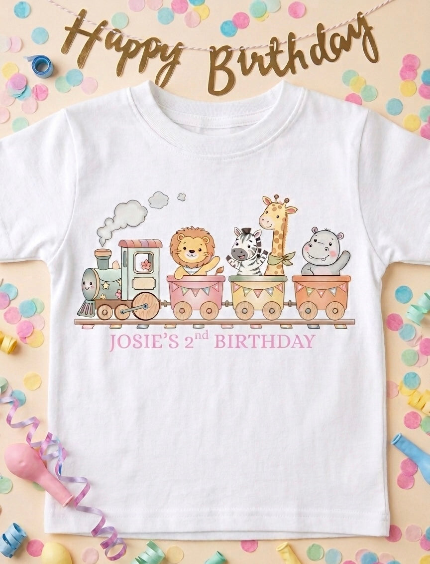 Personalised girls train birthday T-shirt, 1st, 2nd, 3rd birthday party outfit