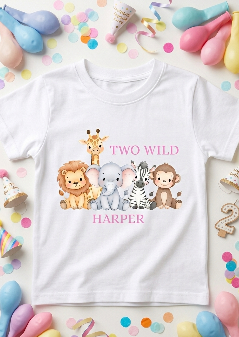 Personalised Girls Safari Birthday T-shirt, First, Second, Birthday Outfit