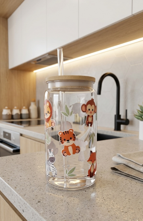 Animal Theme Kids Cup, Bamboo Lid & Straw, 16 oz